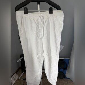 J. Crew White Drawstring Linen-Blend Jogger Pants